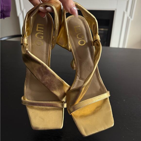 Summer metallic shoes gold strappy sandal heels - Picture 1 of 4